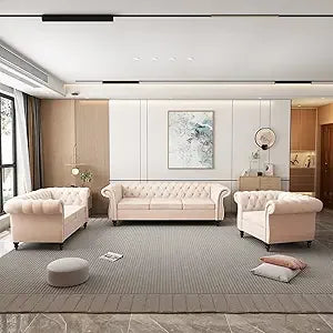 Luxurious 3 Piece Velvet Chesterfield Living Room Sofa Set