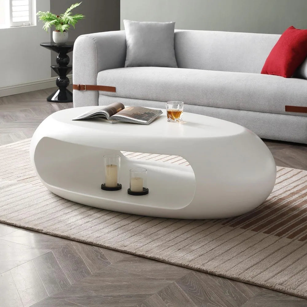 Ljustra Lumisol 53.93” Oval Coffee Table Modern Fiberglass Storage Shelf