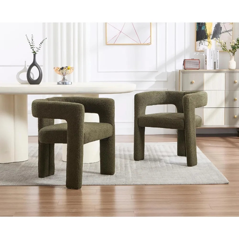 Modern Barrel Dining Chairs Set of 2 Upholstered Boucle Accent Chairs