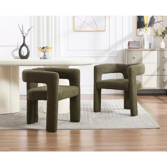 Modern Barrel Dining Chairs Set of 2 Upholstered Boucle Accent Chairs
