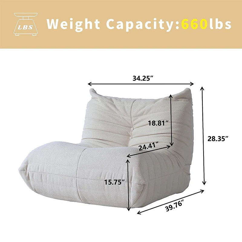 Teddy Fabric Bean Bag Floor Sofa Chair – Comfy Lounge Accent Seat, Foam-Filled, No Assembly