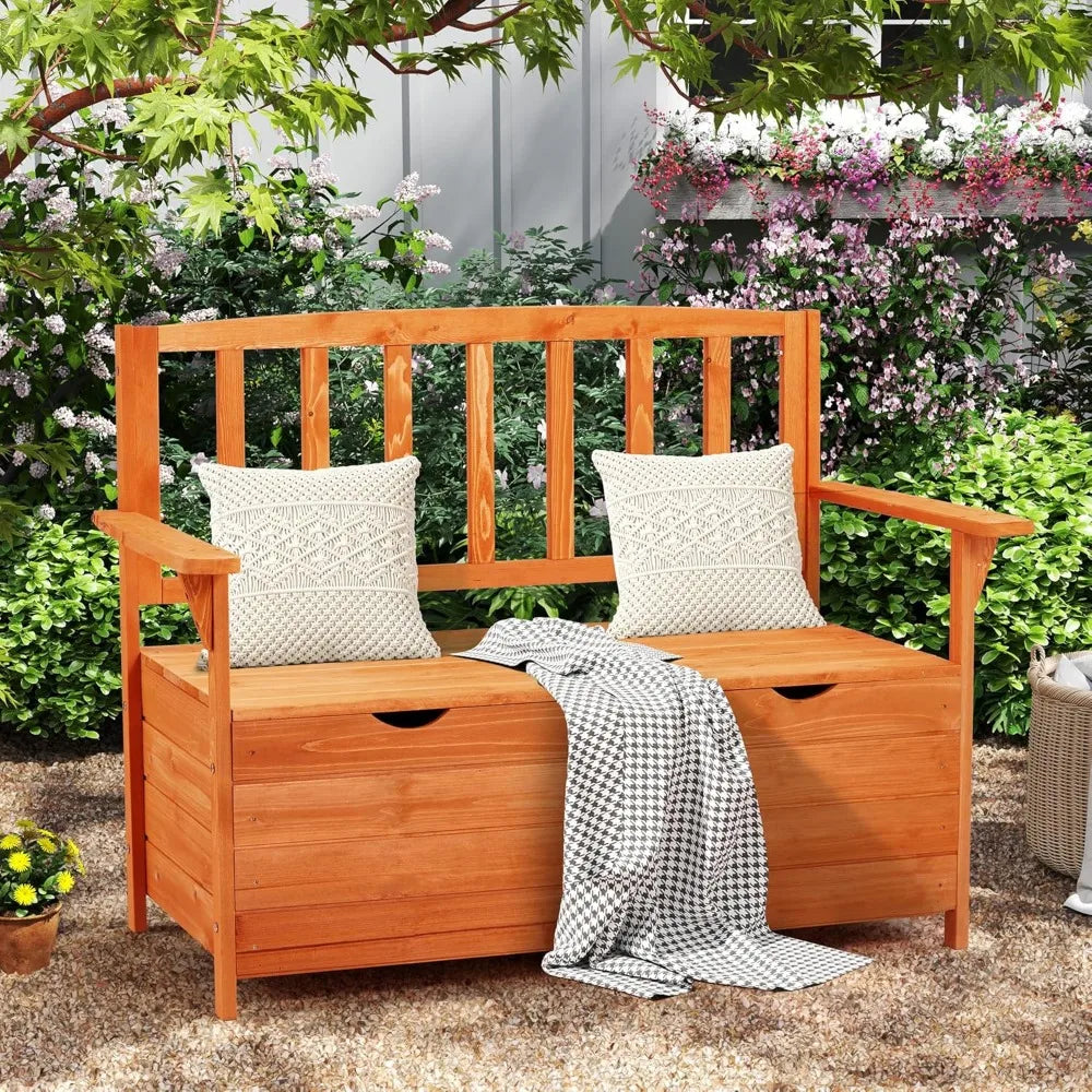 Wooden Outdoor Storage Bench Large Deck Box Seating with Handles