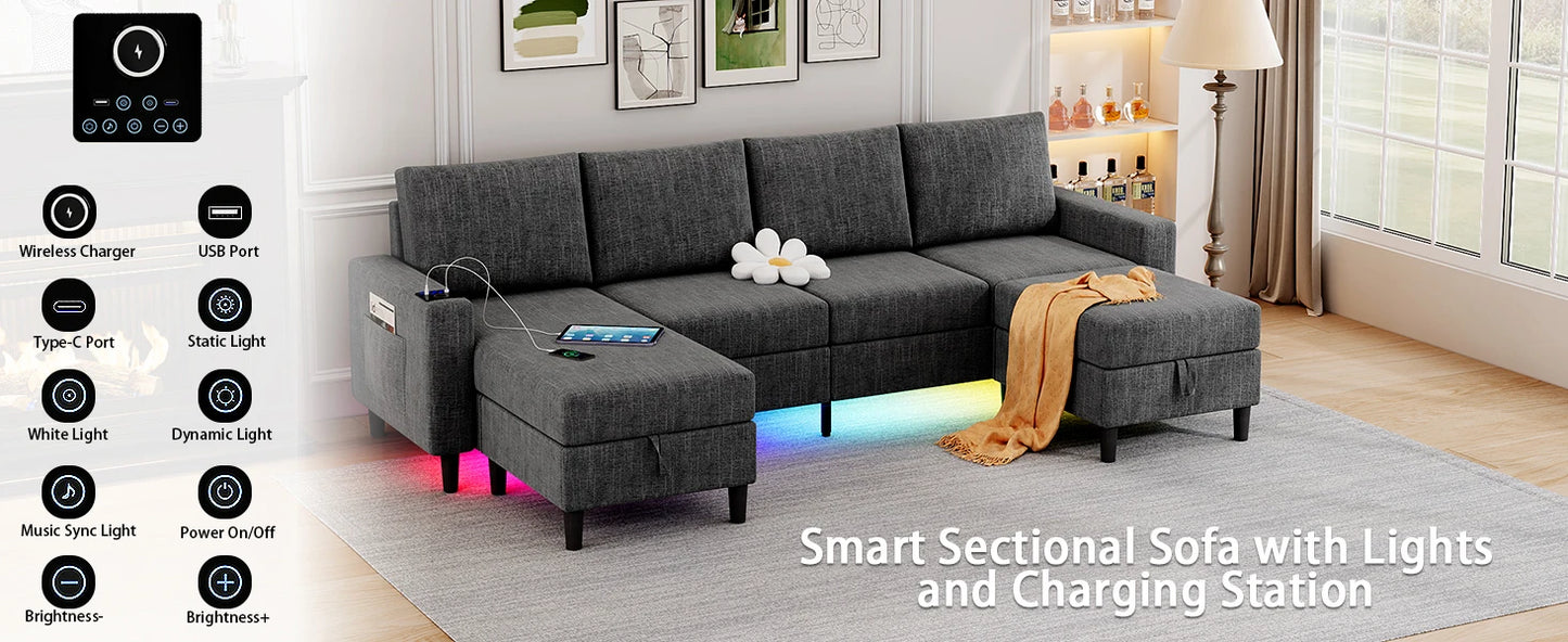 Ljustra U Shaped Sectional Sofa with Wireless Charging for Living Room