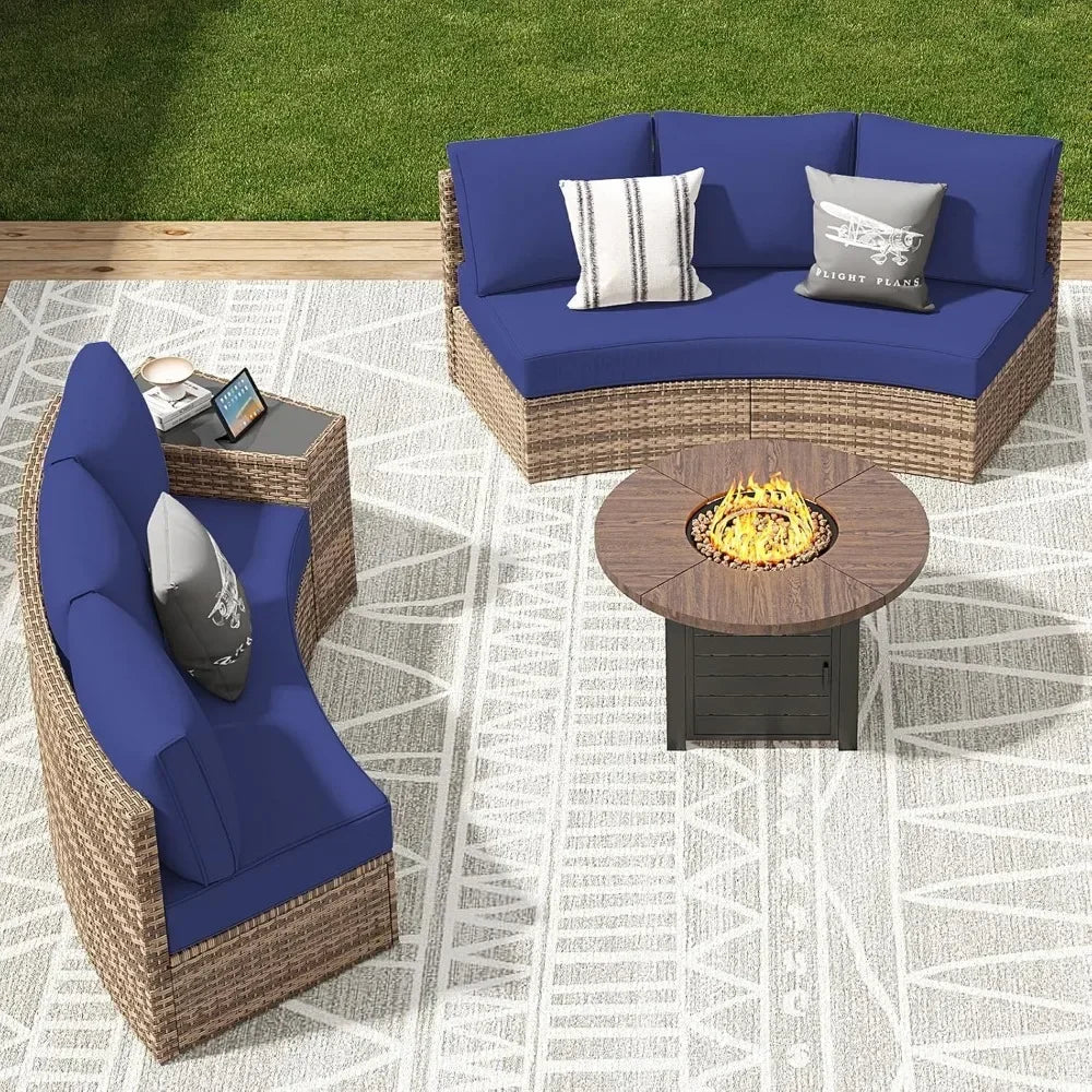 Ljustra Half-Moon Sectional Sofa Set Outdoor Patio Furniture with Cushions