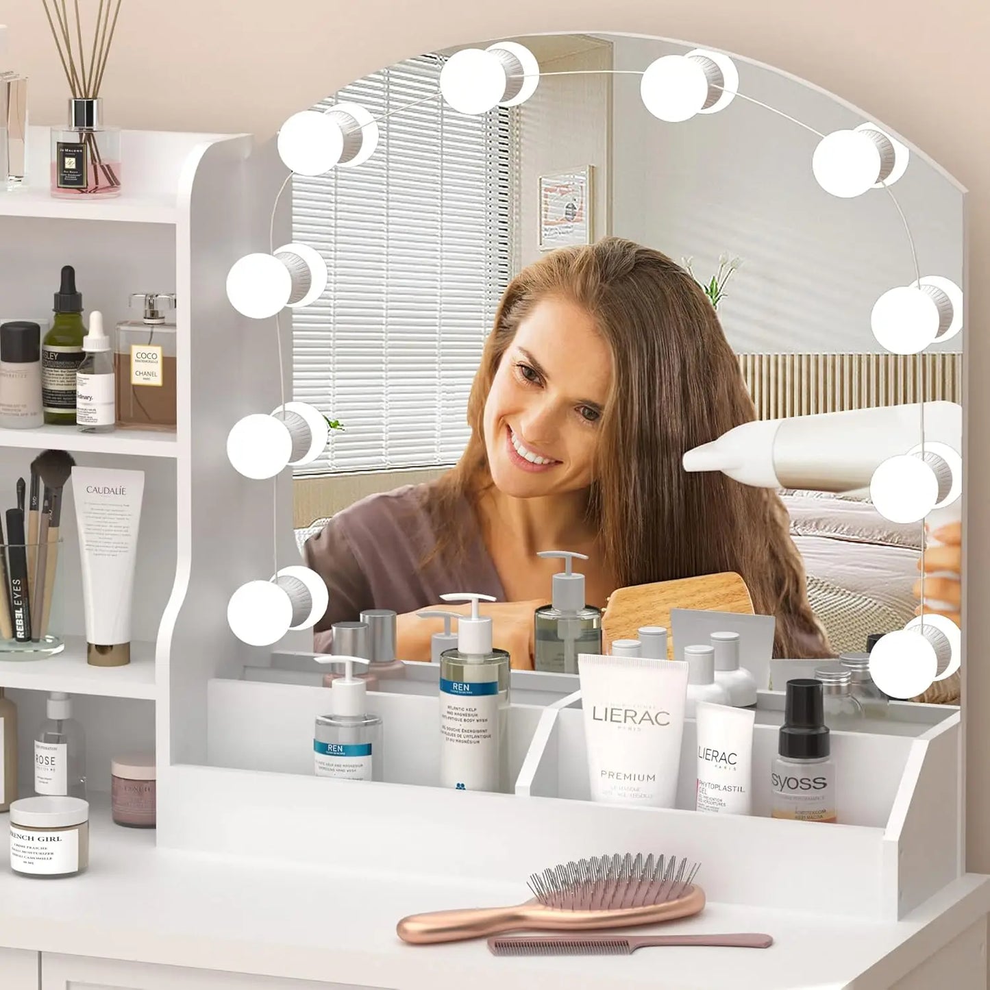 Makeup Vanity Desk with Lights and Drawers Large Storage White Set