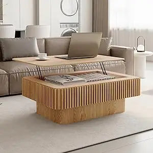 Modern Lift Top Coffee Table with Hidden Storage Oval Design 47.2"