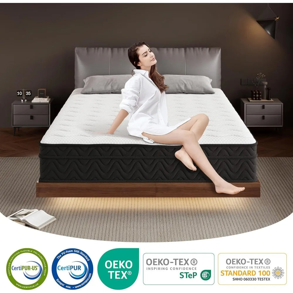 Ljustra Queen Mattress 10in Deluxe Hybrid Memory Foam Pocket Spring