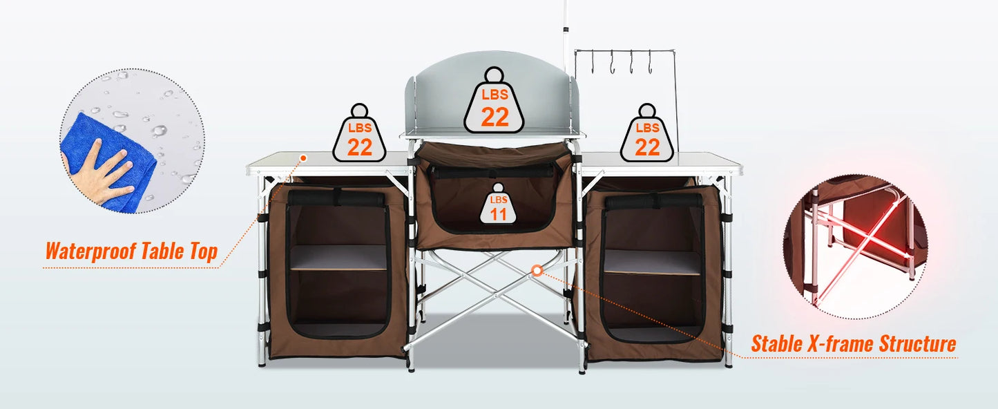 Ljustra Folding Camping Kitchen Table Portable Storage Rack Outdoor BBQ