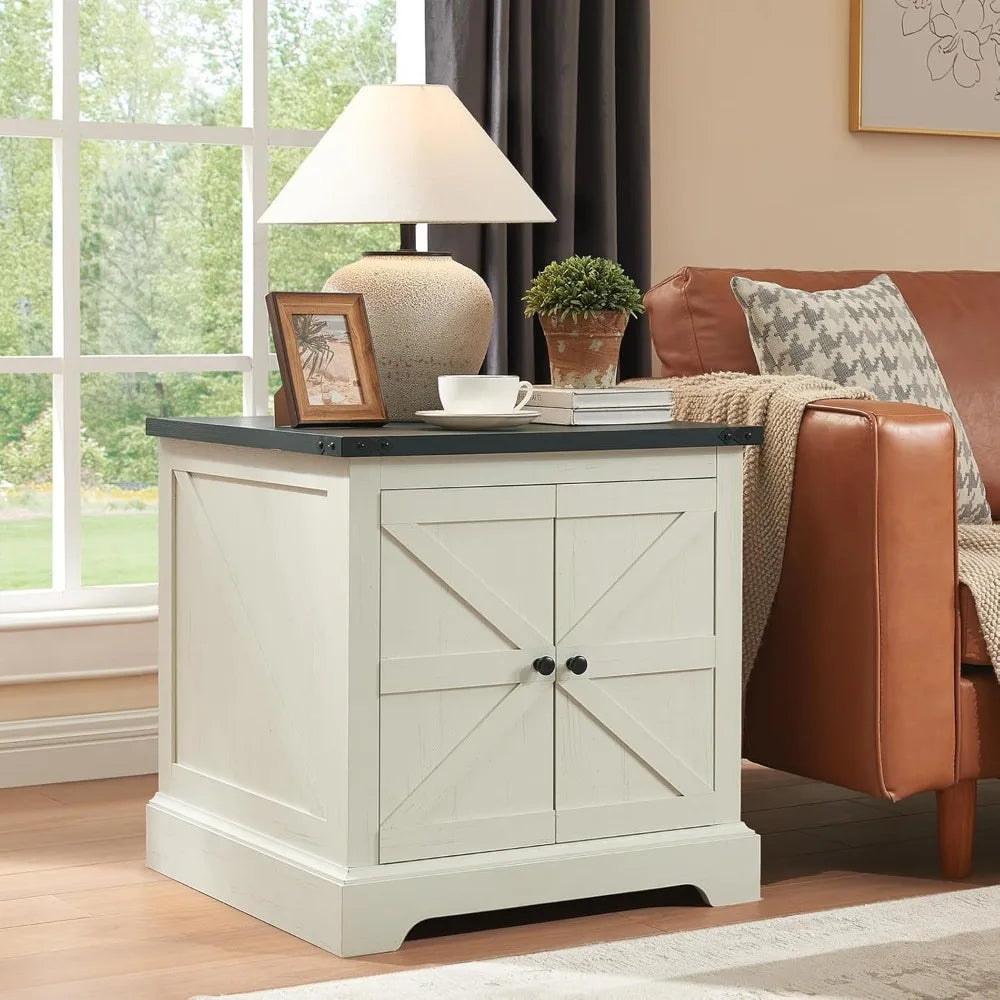 24 Inch End Table Set of 2 with Charging Station and Adjustable Shelves