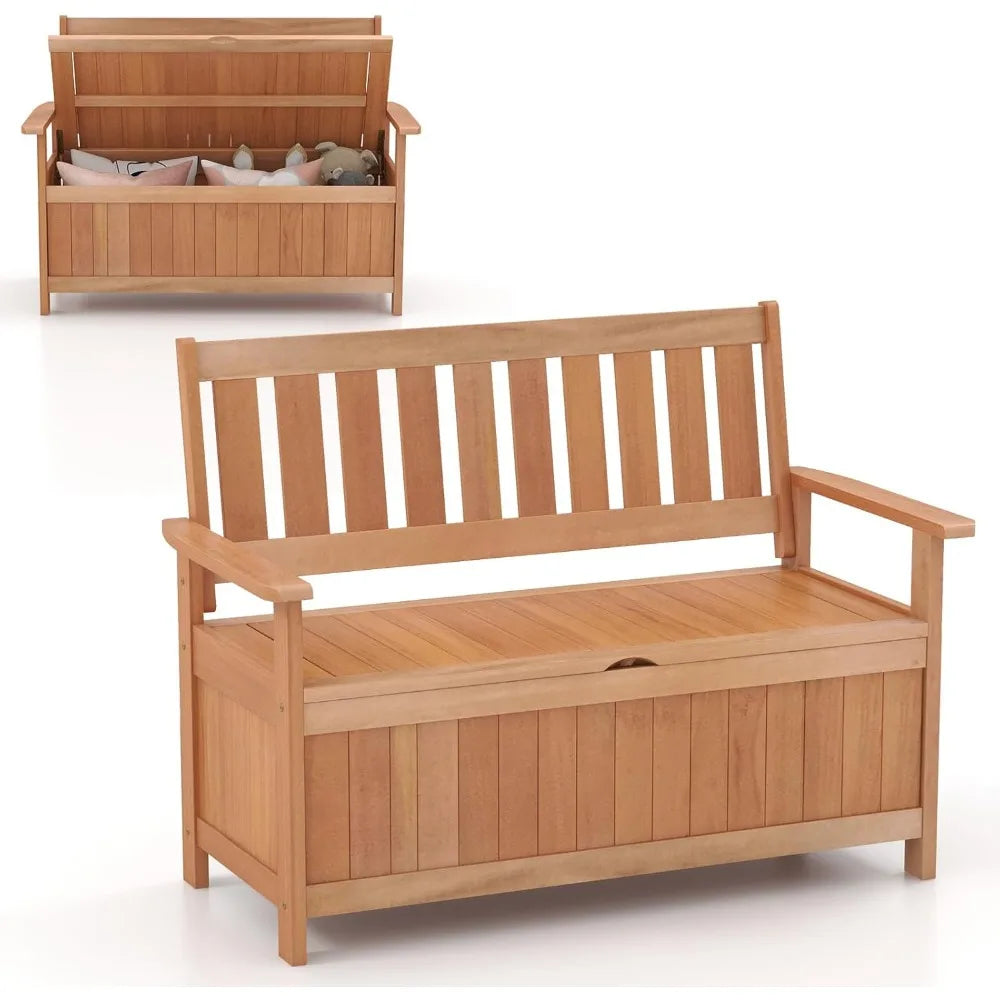 Ljustra 48 Inch Patio Storage Bench Wood Loveseat Outdoor Seating
