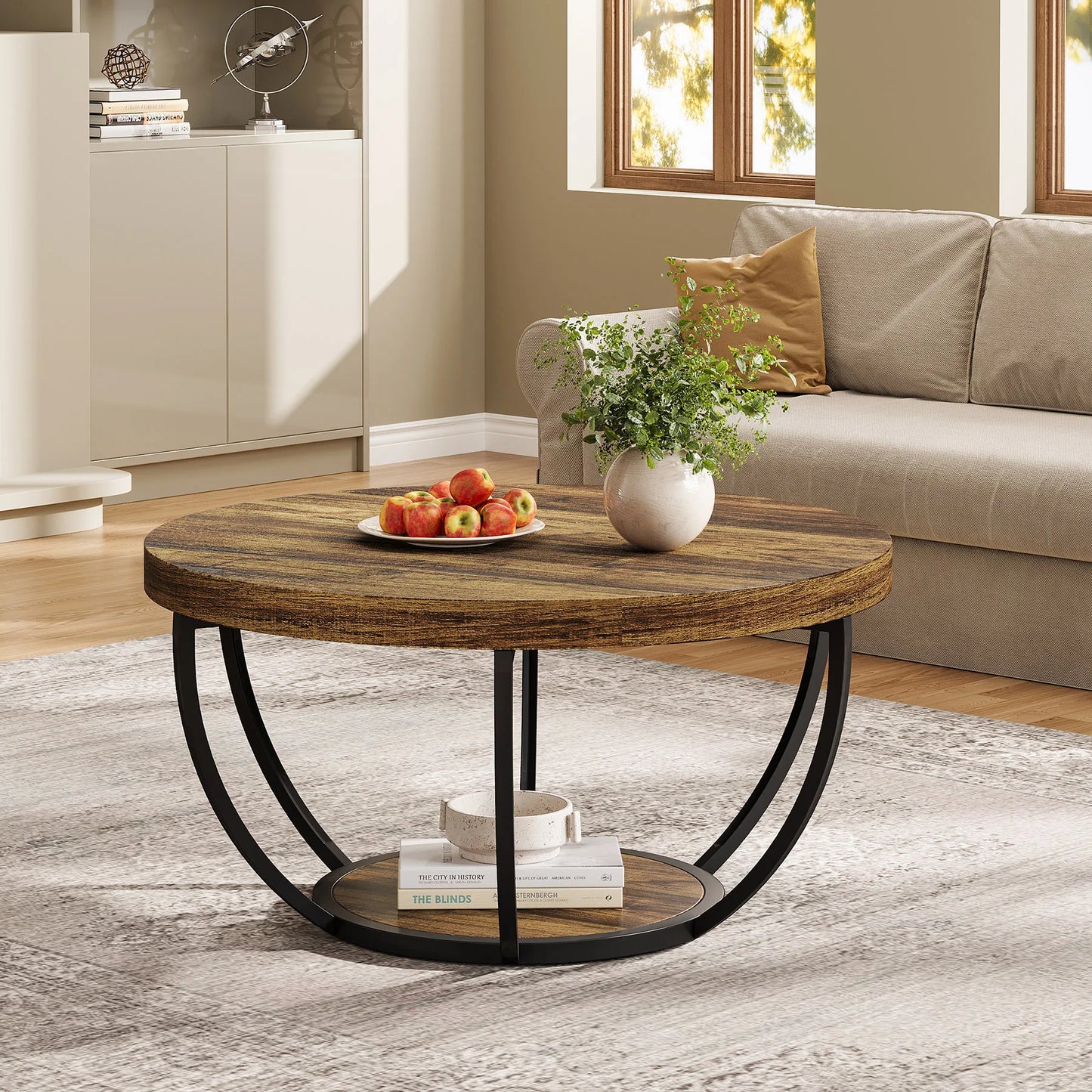 Ljustra Modern Round Coffee Table 31.7 Inch Industrial Design