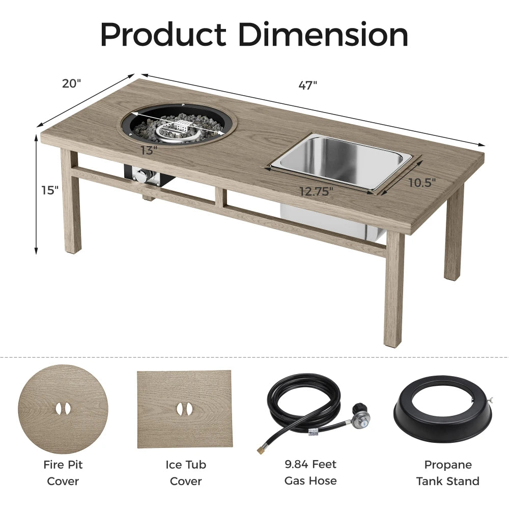 3-in-1 Coffee Table with Ice Bucket and Fire Pit for Backyard Relaxation