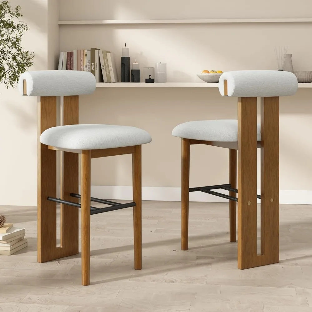 Set of 2 Wood Upholstered Barstools Mid-Back Modern Counter Stools