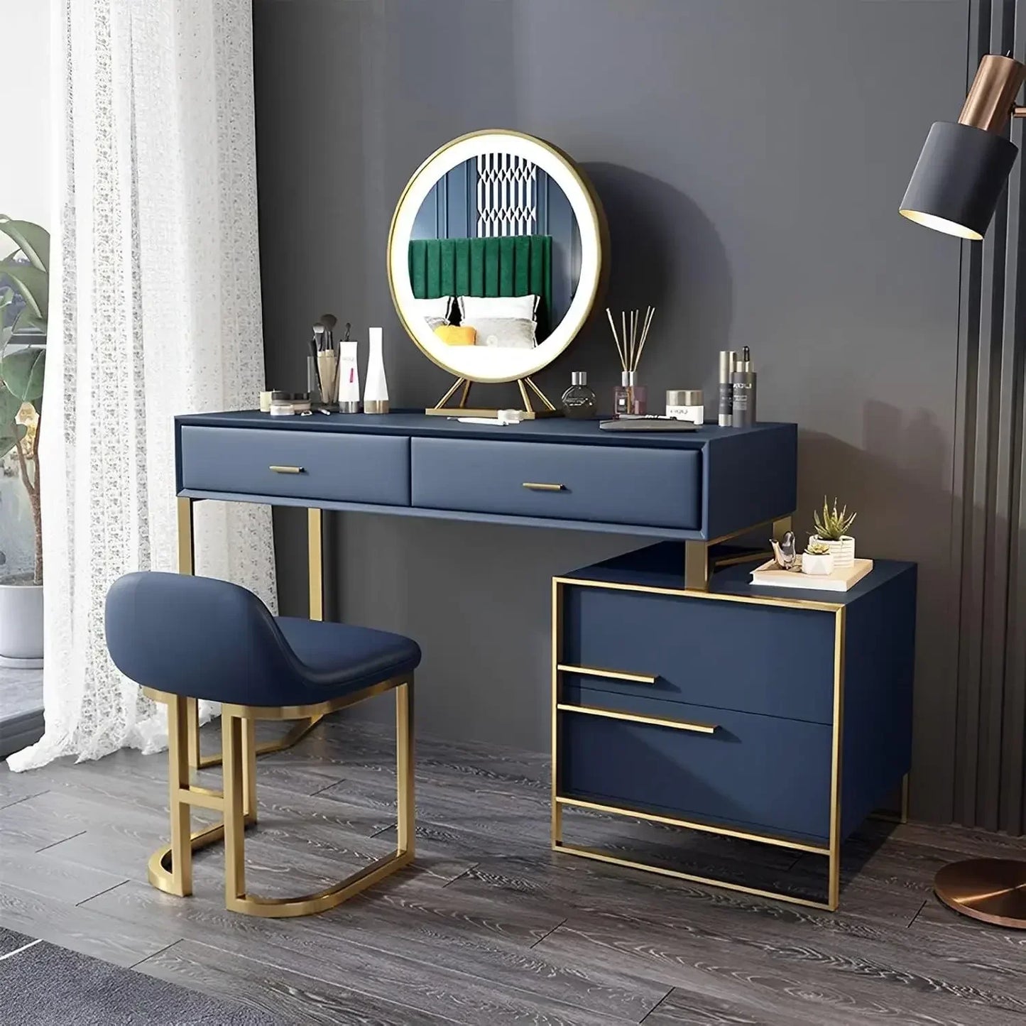 Makeup Vanity Set with Mirror Lights Dresser Table 4 Drawers Stool