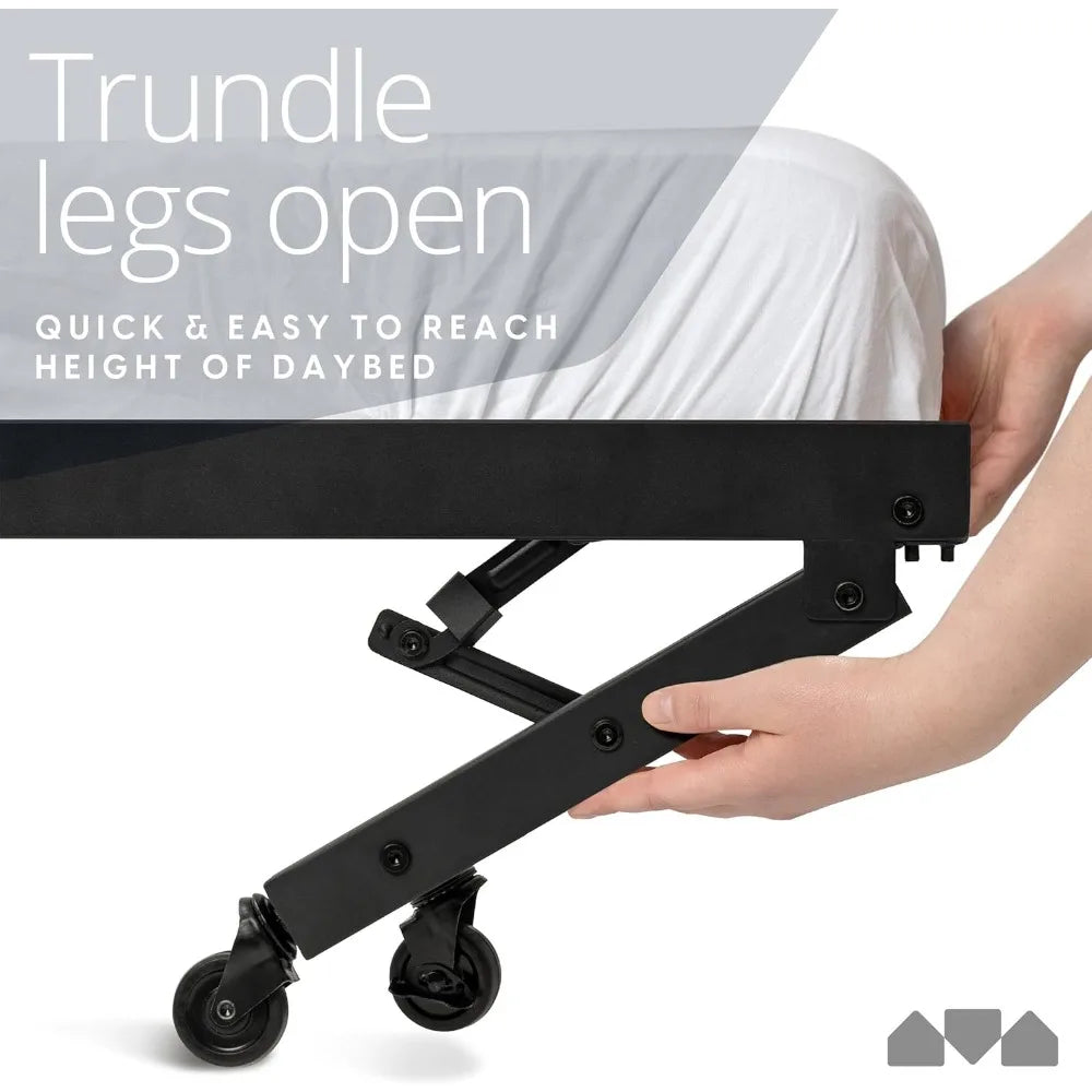 Modern Black Twin Daybed with Pop-Up Trundle and Backrest for Small Spaces