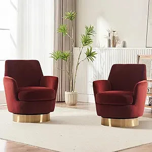 Swivel Barrel Chair Set of 2 Modern Velvet Accent Chairs 360 Degree