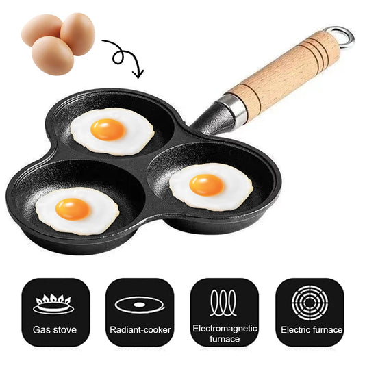 3-Cup Cast Iron Pancake Pan Non Stick Egg Cooker Omelette Breakfast Pan