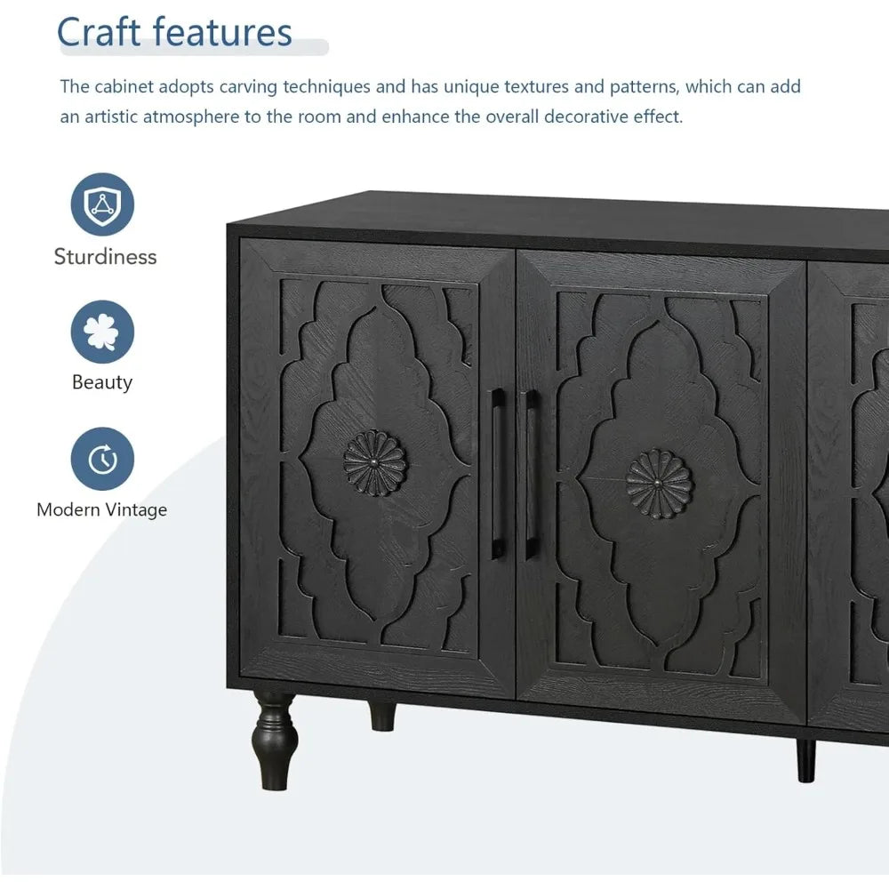 Ljustra Sideboard Buffet Credenza 63 Inch Antique Black Storage Cabinet