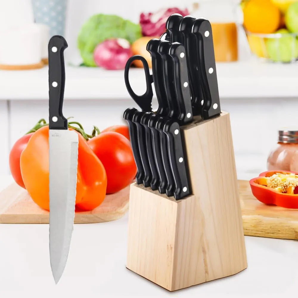 Ljustra 15pcs Kitchen Knife Set with Solid Wood Holder Chef's Knives