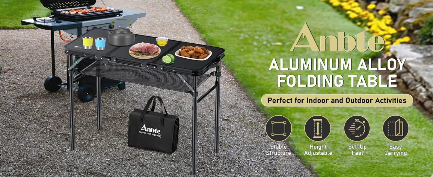 Folding Camping Table Portable Aluminum Adjustable Height Outdoor BBQ