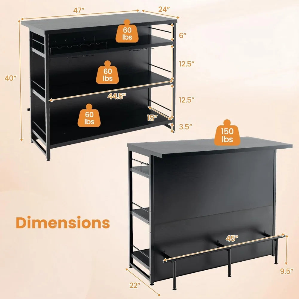 Home Bar Unit 4 Tier Liquor Table Wine Rack Glass Holder Industrial Design