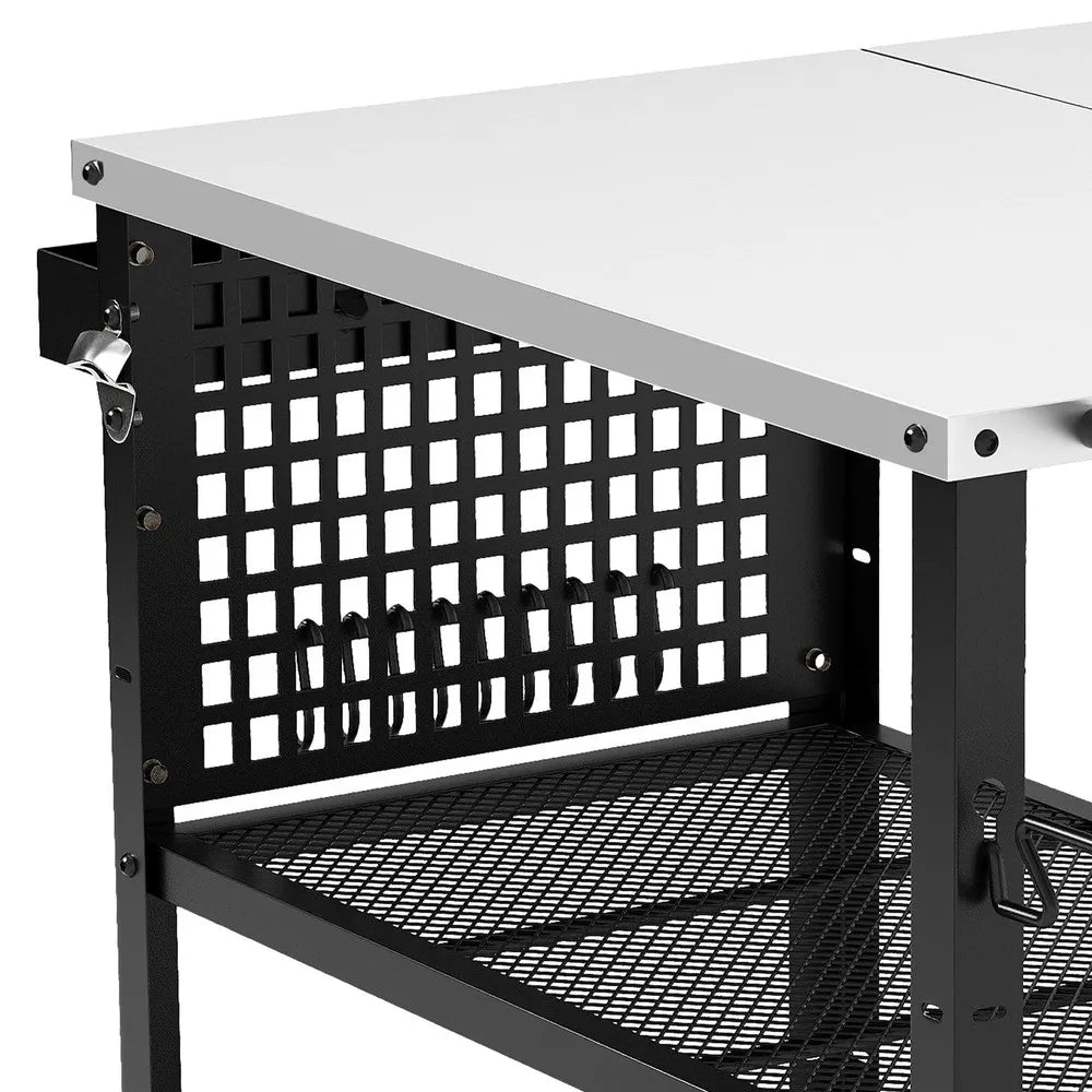 Outdoor Grill Cart Pizza Oven Table with Adjustable Shelf and Wheels