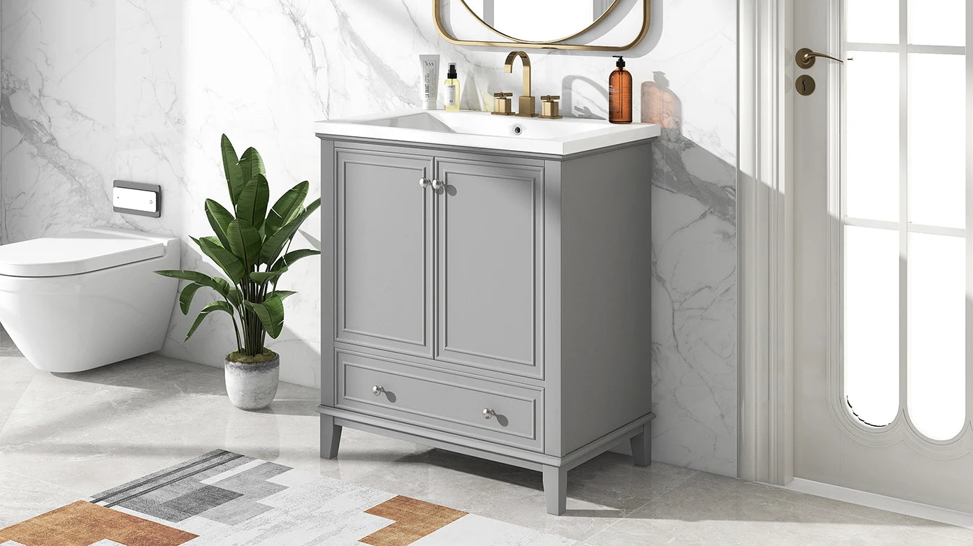 30 Bathroom Vanity Sink Combo Solid Wood MDF Cabinet Storage Modern