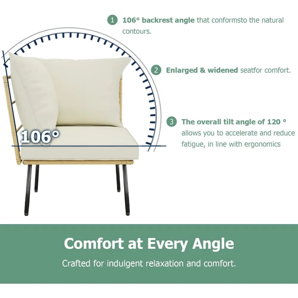 4-Piece Outdoor Wicker Patio Furniture Set with Cushions & Coffee Table – Boho L-Shaped Sectional