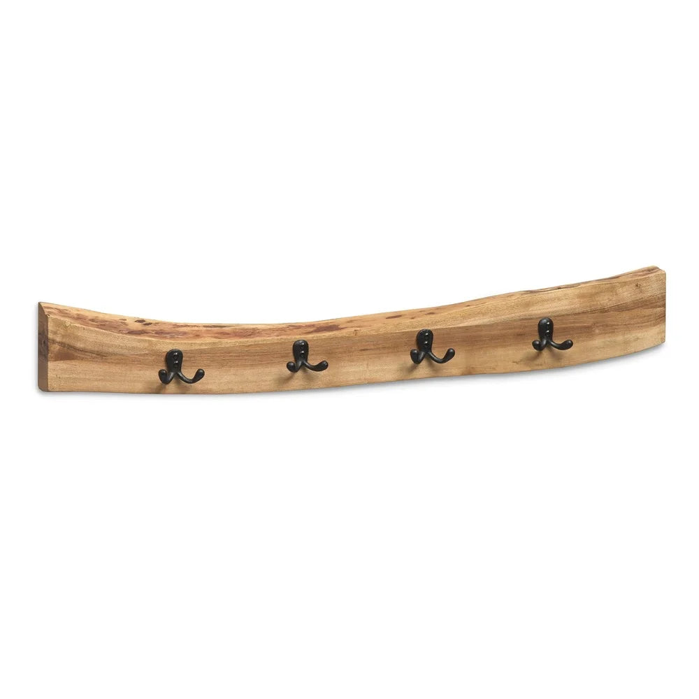 Natural Live Edge Acacia Wood Coat Hooks Unique Design Flush Mount