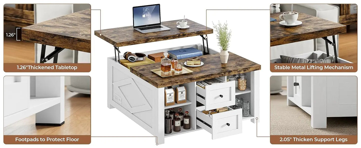 Lift Top Coffee Table Storage Modern Furniture Living Room Charging Station