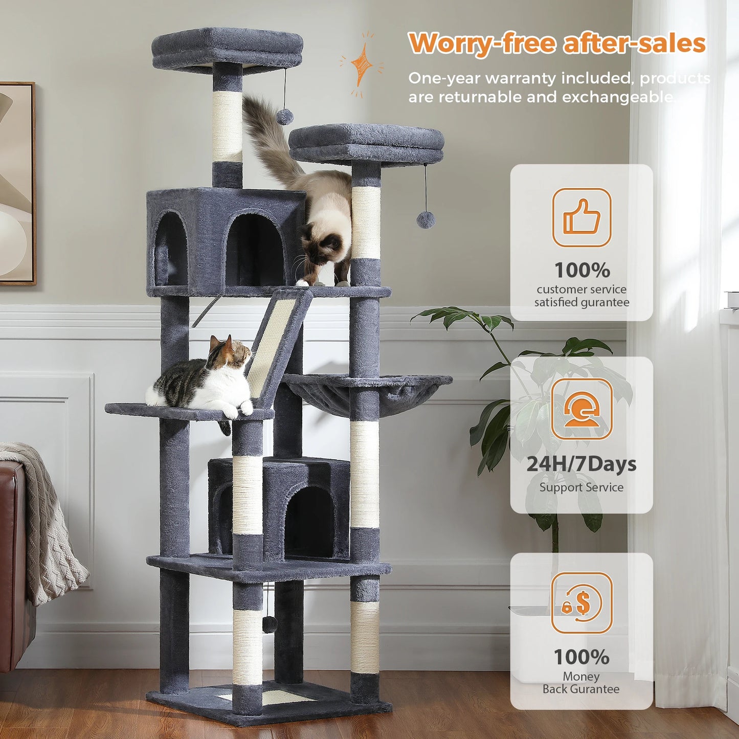 Multi-Level Cat Tree Indoor Tower with Scratching Posts Hammock Condo