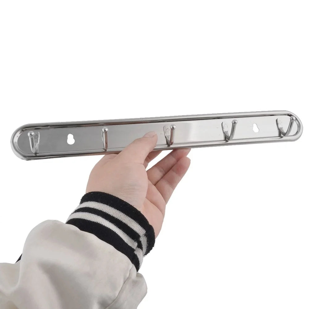 Wall Mounted 5 Hooks Coat Hat Towel Rack Organizer Set of 2 Easy Install