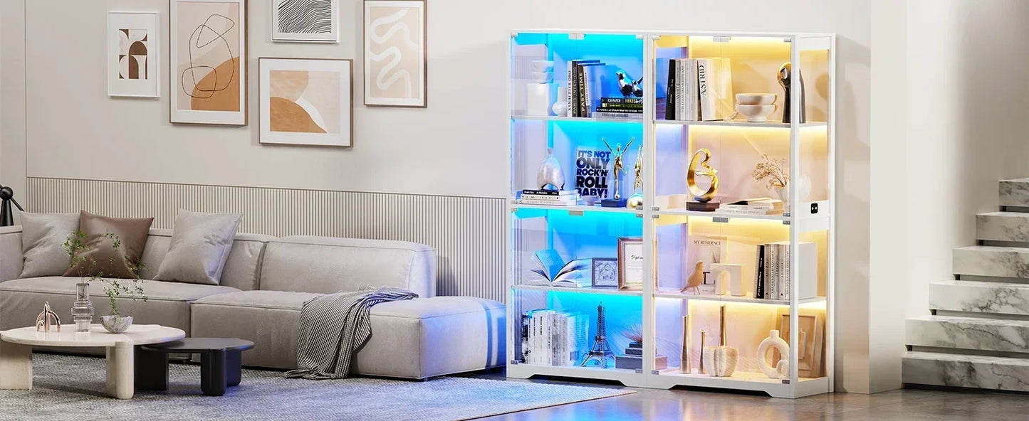 Display Cabinet 4-Tier Curio Cabinet Bookcase with LED Light for Collectibles