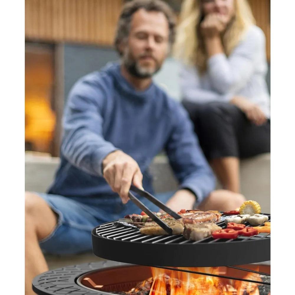 43 Inch Fire Pit BBQ Grill Outdoor Heavy Duty Wood Burning Firepit
