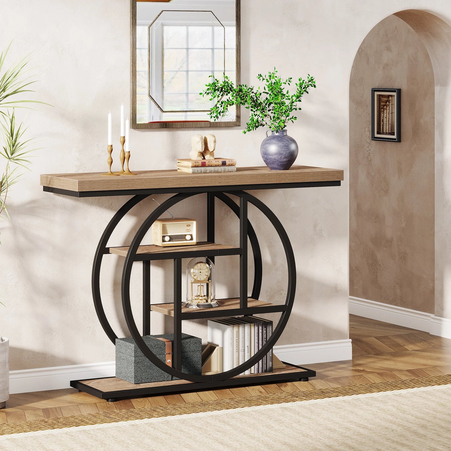 Console Table 4-Tier Entryway Table Industrial Sofa Table Living Room