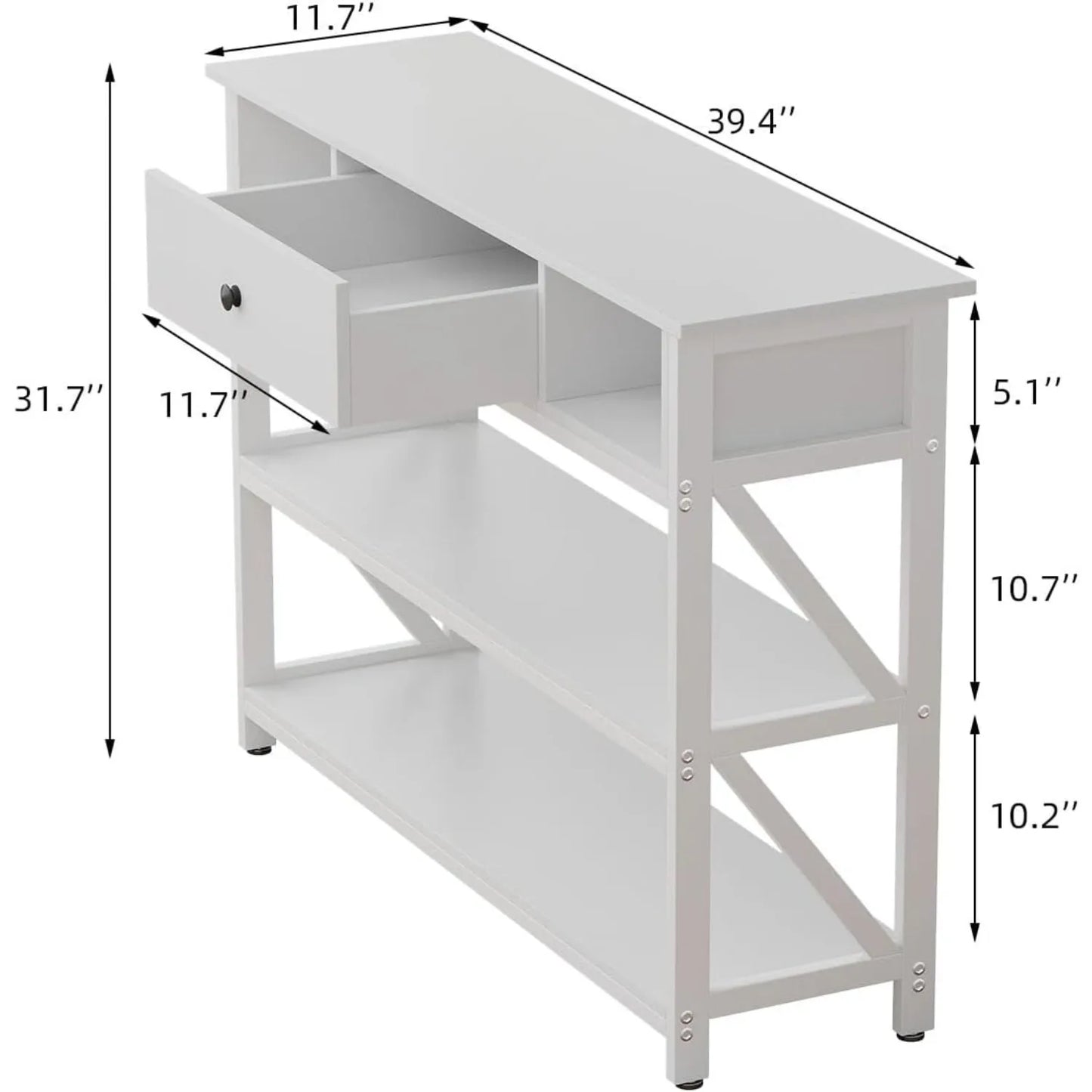 39 Inch Industrial Console Sofa Table with Drawer and Storage Shelves