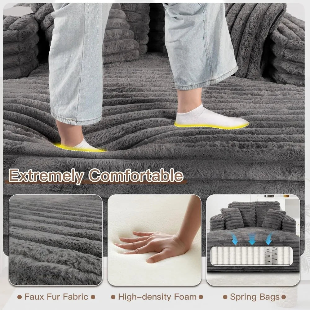 Ljustra 56" Oversized Chaise Lounge Chair Plush Faux Fur Sofa Bed