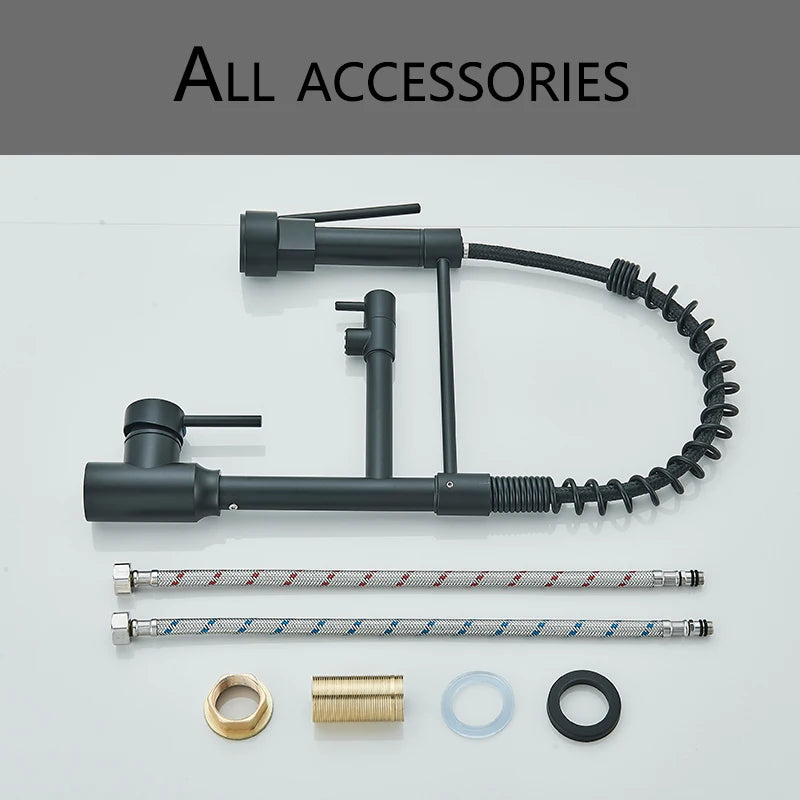 Black Kitchen Sink Faucet Pull Down Hot Cold Water Mixer 360 Rotation