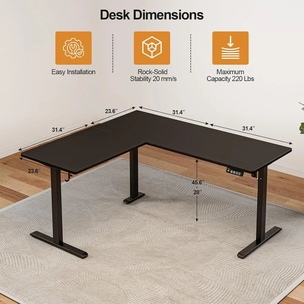 L Shaped Electric Height Adjustable Standing Desk 63x55 Inch Home Office