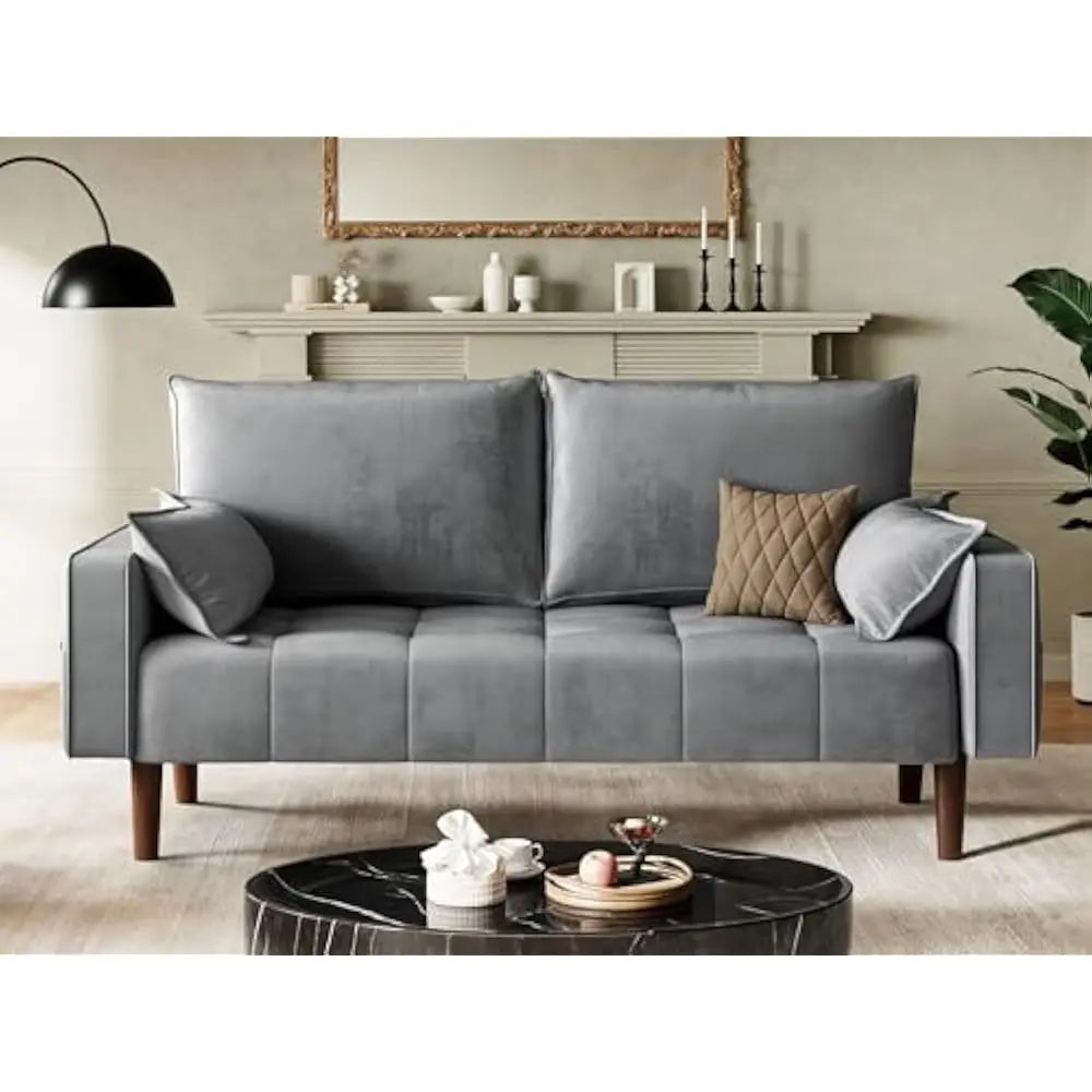 Ljustra 67" Loveseat Sofa Velvet Couch with Pillows & Storage
