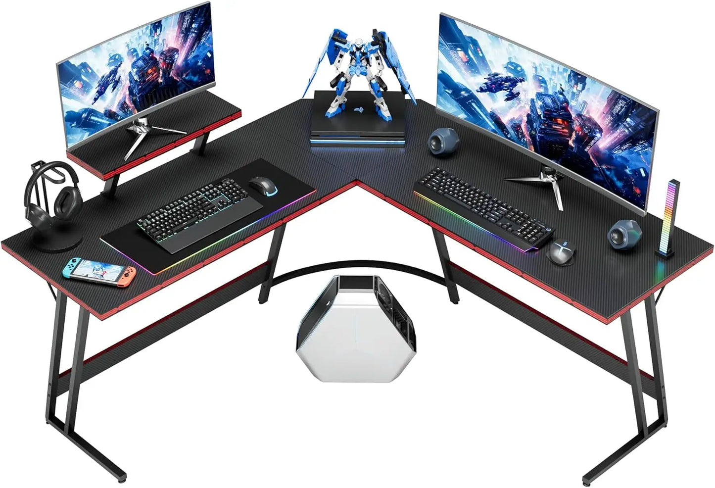 L Shaped Gaming Desk Corner PC Table with Monitor Riser for Home Office