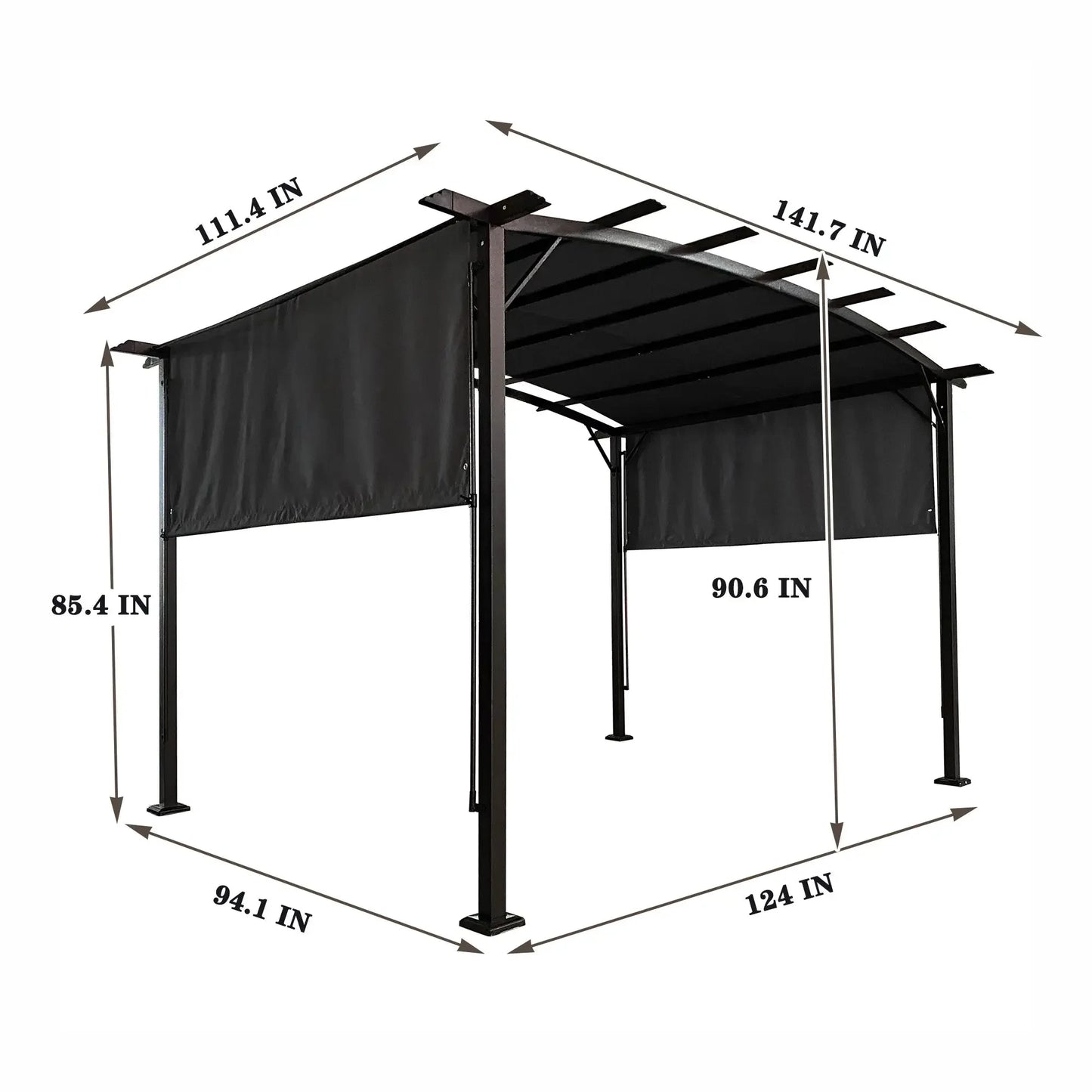 Outdoor Pergola Gazebo 12x9 Ft Retractable Shade Steel Frame Garden