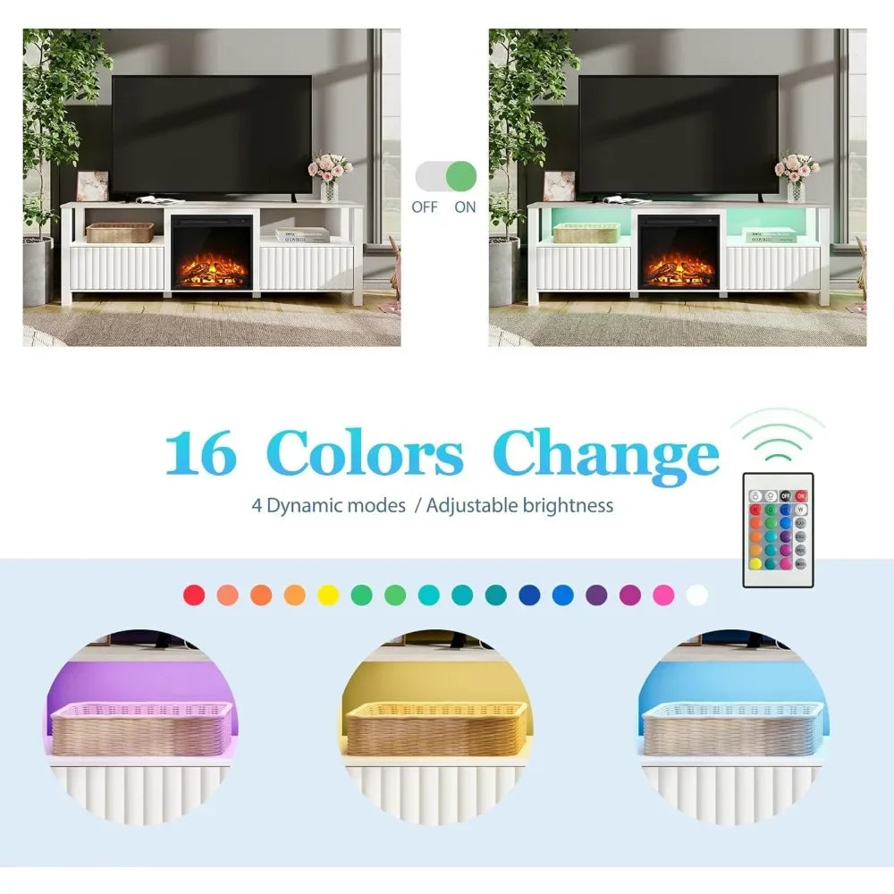 70 Inch Electric Fireplace TV Stand with LED Light Modern Entertainment Center