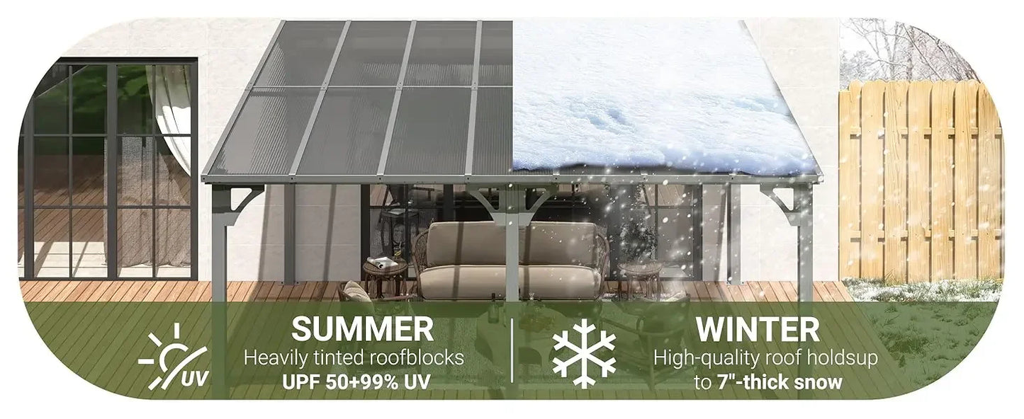 10x14 FT Wall Mounted Gazebo Aluminum Pergola Outdoor Shade Clearance