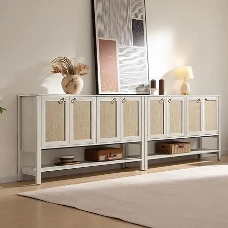 Rattan Sideboard Buffet Cabinet Large Storage Boho Credenza