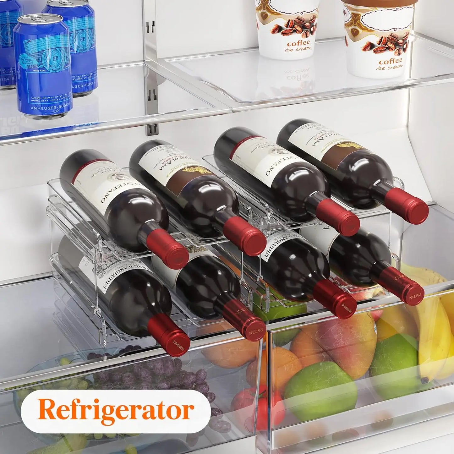 Wine Rack Refrigerator Organizer Stackable Hold 4 Bottles Kitchen Storage