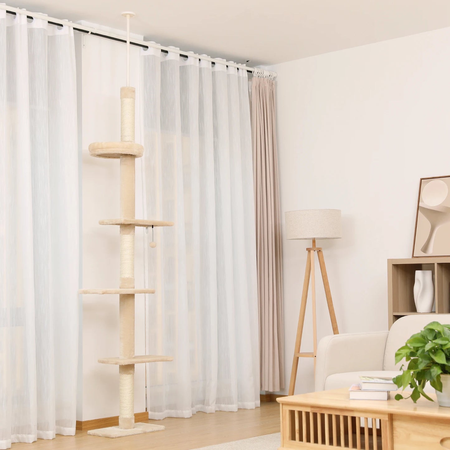 Adjustable Height Cat Tree Indoor Floor to Ceiling Tower Scratching Post