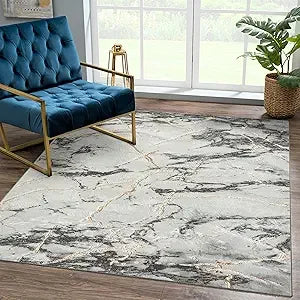 Marble Abstract Blue Area Rug 6x9 Soft Non-Shedding Stain Resistant