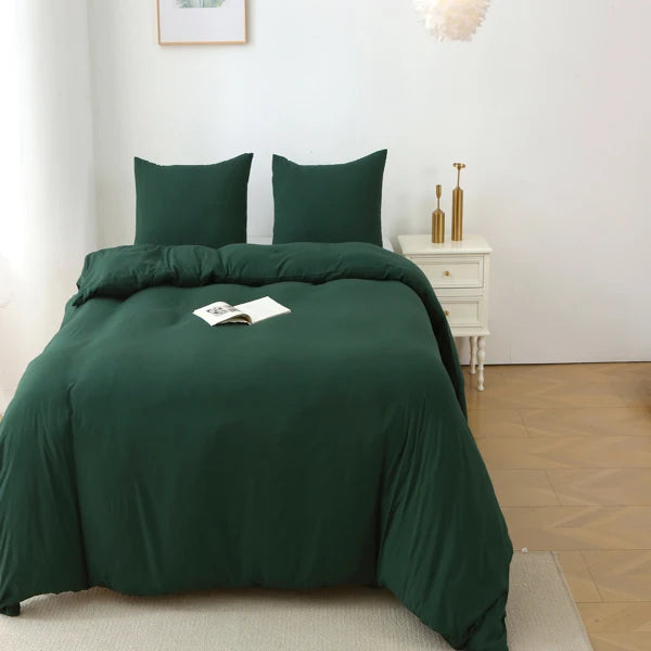3 Pieces Solid Color Bedding Set Duvet Cover Pillow Shams Queen Green