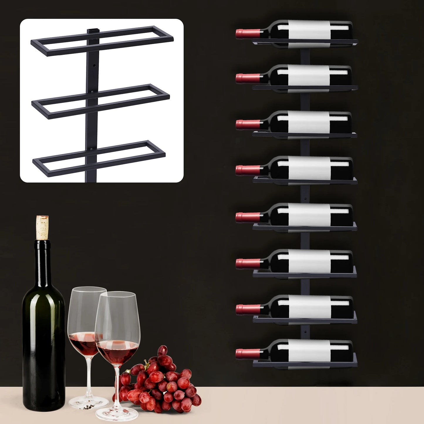 8 Layer Wall Mounted Wine Rack Detachable Storage Organizer for Home Bar